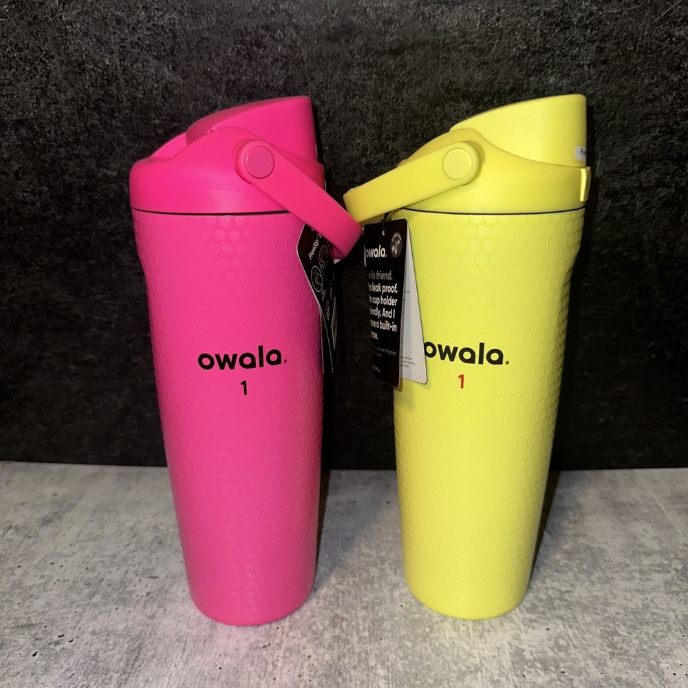 2 Lot Owala Neon Pink Yellow Zalea Golf Water Bottle Tumbler US Seller